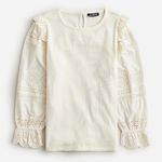 J.Crew Cream Ruffle Trim Eyelet Long Sleeve Top Vintage Rib Size Medium BT680 White Photo 0