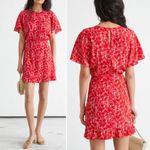 & Other Stories & Other Stories Batwing Sleeve Ruffle Mini Dress Red & White Floral US Size 12 Photo 3