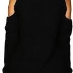 Heart black cold shoulder hairy knit sweater black faux fur balls size L Size L Photo 1