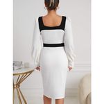 White Black Midi Dress Long‎ Balloon Sleeve Button sizeS/M stretchy Photo 1