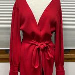 CAbi L //  Red Cabaret Ribbed Wrap Belted Cardigan Sweater Photo 0