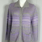 Allison Daley  Gray and Purple Knit Cardigan Photo 0