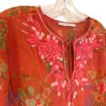 CAbi  Floral Silk Embroidered Tunic Top Blouse Women's Large Orange Boho Dainty Photo 1