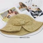 Women's Sun Hat With Bow, Summer StrawHat, Wide Brim With Elegant Beach Headwear Tan Photo 3