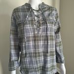 Triple Five Soul Plaid Lace Up Tunic Top Blue Size M Photo 7