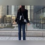 ZARA Black Tweed Double Breasted Blazer Gold Button XS Photo 2