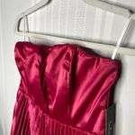 Lulus  Just Like a Movie Satin Strapless Pleated Midi Dress Small Pink Magenta Photo 2
