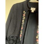 Chico's  Open Front Black Floral Embroidered Jacket Womens 1/M Crochet Lace Boho Photo 1