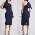 Dress the Population NWT Midnight Blue Tiffany One-Shoulder Midi Dress sz L Photo 1