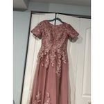 Pink Lace Embroidered Short Sleeve Midi Dress With Tulle Overlay & Ribbon Tie Ba Size undefined Photo 7