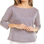 St. John  Navy Blue Stripe Linen Blend Shirt Dolman Sleeve Medium Photo 0