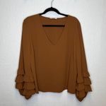 Amanda Uprichard  Hazelnut Wheatley New York Women's Brown Ruffle Blouse Size XL Photo 1