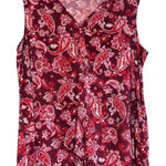 Roz & Ali  Paisley Top Women's 2X Boho Flowy Red Y2K Ruffle Stretch Hippie Silky Photo 0