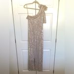 Mac Duggal Ieena  Champagne and Silver Sequin One Shoulder Gown Size 8 Photo 10
