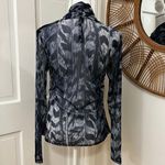 ALLSAINTS Tia Mesh Semi Sheer Blue Abstract Boho Artsy High Neck Ruched Top Sz 6 Photo 4