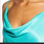 Saylor Mykonos Teal Cowl Neck Satin Dress Photo 2
