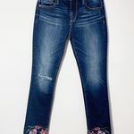 Driftwood NWOT Colette Straight Leg Floral Trim Raw Hem Jeans Size 25 Photo 0