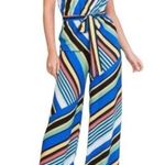 Halter wide leg jumpsuit with elastic waist. Self tie. Multi Photo 0