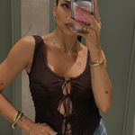 ZARA  brown Lace-Up Women's Top boho bohemian tied Photo 0