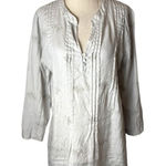 Saint Tropez West Women Small Gray Linen Embroidered Tunic Top Lagenlook Boho Photo 0