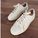 Keds  Cream Leather Sneakers with Orange Stripe‎ & Leopard Print Accent Photo 2