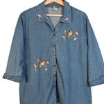 Isaac's Designs Denim Shirt Birds Women's L Embellished Button Photo 0