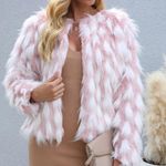 NEW Faux Fur Shabby Pink & White Coat Custom Made Small Photo 4