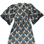 Farm Rio Anthro Women’s Cocopalm Flutter Sleeve Beige Blue Print Maxi Dress XS Photo 8