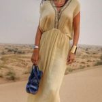 ZARA  dress maxi flowy butter yellow beaded embroidered boho summer vacation Photo 6