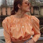 ZARA orange white gingham check crop top blouse size Small Photo 1