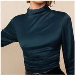 ZARA NWT  Crop Top Blouse, Mock Neck, long sleeve, ruched hem in blue size medium Photo 0