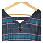 Loft  Plaid Bell Sleeve Top V-Neck Cut‎ Out Boho Purple Blue Women Size Medium Photo 5
