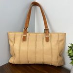 Tusk Nude Leather Luxury Shoulder Handbag with Brown Double Handle Two Tone Photo 3