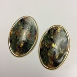 Vintage 1970s Gold Tone Oval Enamel Swirl Black Gold Green Maroon Post Earrings Photo 0
