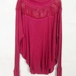 Free People Spring Valley Pullover Knit Lace Burgundy Thermal Top Sweater XXS Photo 3
