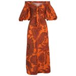 Johanna Ortiz Dramatic Sunset 3/4 Balloon Sleeve Midi Dress Size 10 Orange Photo 4