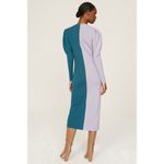 BUSAYO X RTR Teal Lilac Colorblock 100% Wool Button Down Rib Sweater Dress XS Purple Photo 2