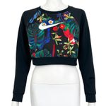 Nike  Crop Sweatshirt‎ Womens S Black Floral Parrot Tropical Print Athleisure Photo 0