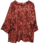 Catherines  Women Boho Button Tunic Top 2X Rust Abstract Leaf Print Whimsy Earthy Photo 1