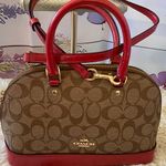 Coach  Brown and Red Signature Satchel Photo 3