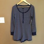 NWT PLUSH Thermal Pj Romper In Navy/cream Small Blue Photo 3