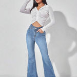 SheIn PETITE High Waist Raw Hem Flare Leg Jeans Photo 3