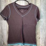 Nautica Sleepwear Size Small V-Neck Short Cap Sleeve Top Brown w/Blue St… Photo 0