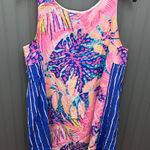 Lilly Pulitzer  Women's Tank silk dress Sleeveless Blue Pink Palm Print‎ Size L Photo 0