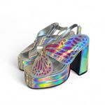 American Vintage CHUNKY SILVER IRRIDESCENT BUTTERFLY‎ SANDALS FESTIVAL HEELS SIZE 5. Photo 2