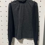 NWT Ces Femme Elegant Black Sheer Sleeve Women's Top Size S Gray Photo 0