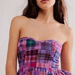 Free People  Women's Madeira Corset Plaid Strapless Cotton Pink Purple Size Mediu Photo 0