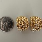 Anthropologie Vintage Basketweave Woven Hoop Clip on Earring in Gold Tone Metal Photo 1