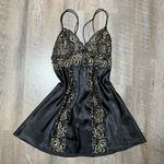 In Bloom Vintage Y2k Gold Black Sheer Lace Satin Mini Slip Dress Womens Small Photo 0