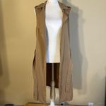 Stradivarius  Khaki Lightweight Sleeveless Open Front Trench w Attached Sash S Photo 1
